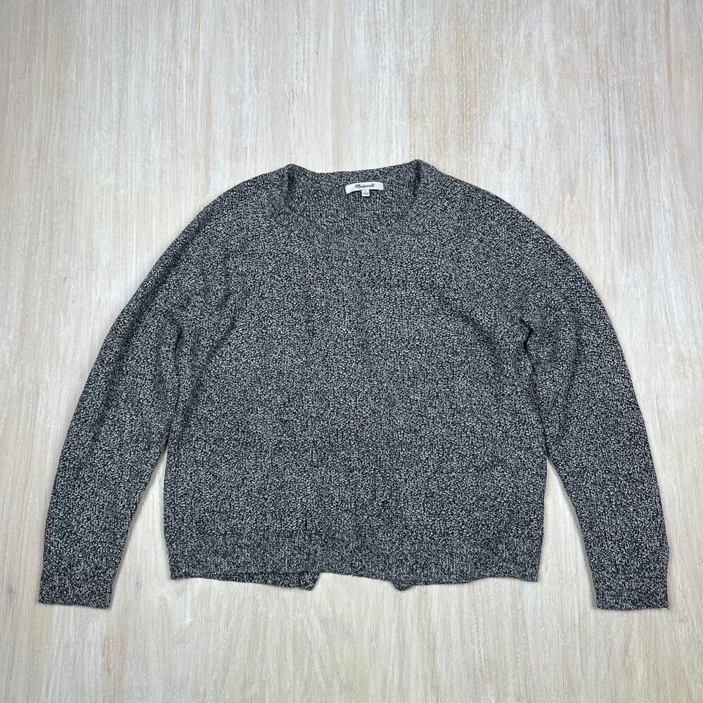 Madewell Province Cross-Back Pullover Marled Black Crew Neck Sweater Large